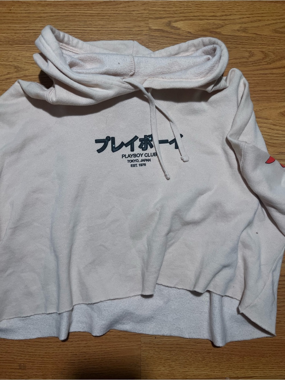 PLAYBOY Light Pink Cropped Hoodie with Tokyo Logo
